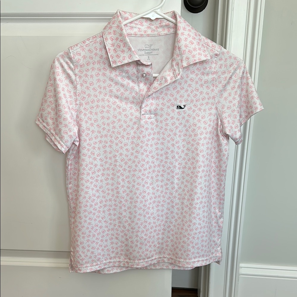 Vineyard Vines White & Pink Sankaty Performance Polo Cheeseburgers in Paradise